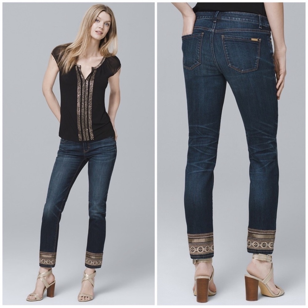NWT White House Black Market Curvy Straight Crop Jean With Embellished Hem